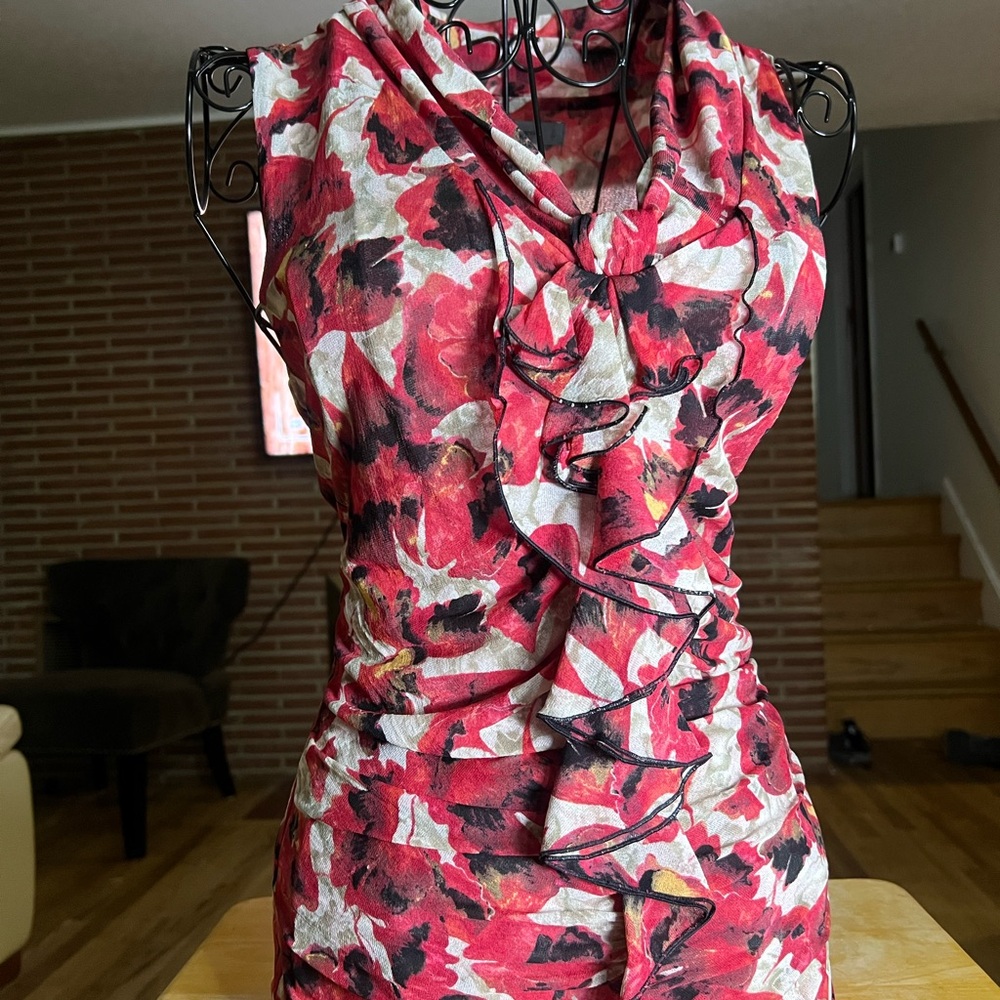 Classiques Entier y2k silk Red and Black Floral ruffle sleeveless Blouse size M - Picture 2 of 9